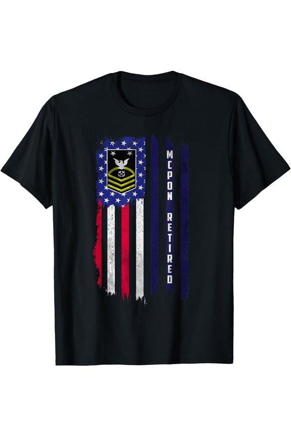 Retired E-9 Master Chief Petty Officer Rank American Flag T-Shirt, Unisex T-Shirt