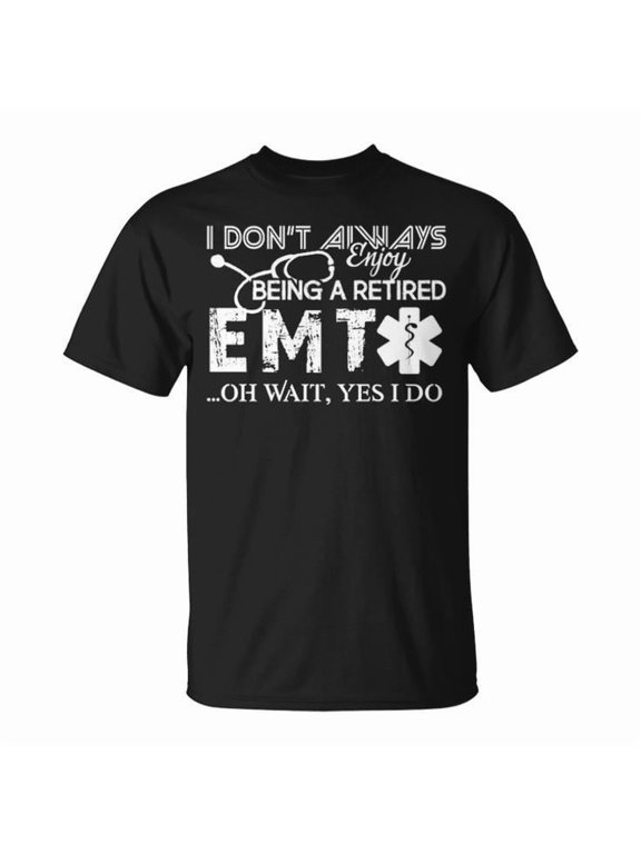 Retired EMS Emergency Medical Services Graphic Tee Unisex Adult Cotton Casual First Responder Gift T-Shirt, Size S, Color Black