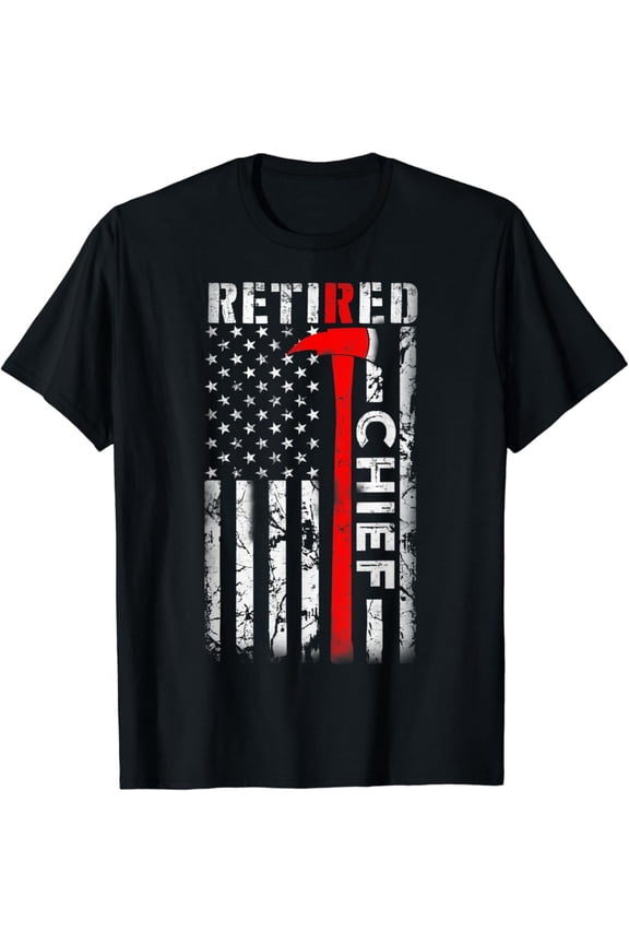 Retired Fire Chief T-Shirt Distressed American Flag Firefighter Gift Men's Vintage Hero Tee Patriotic Apparel