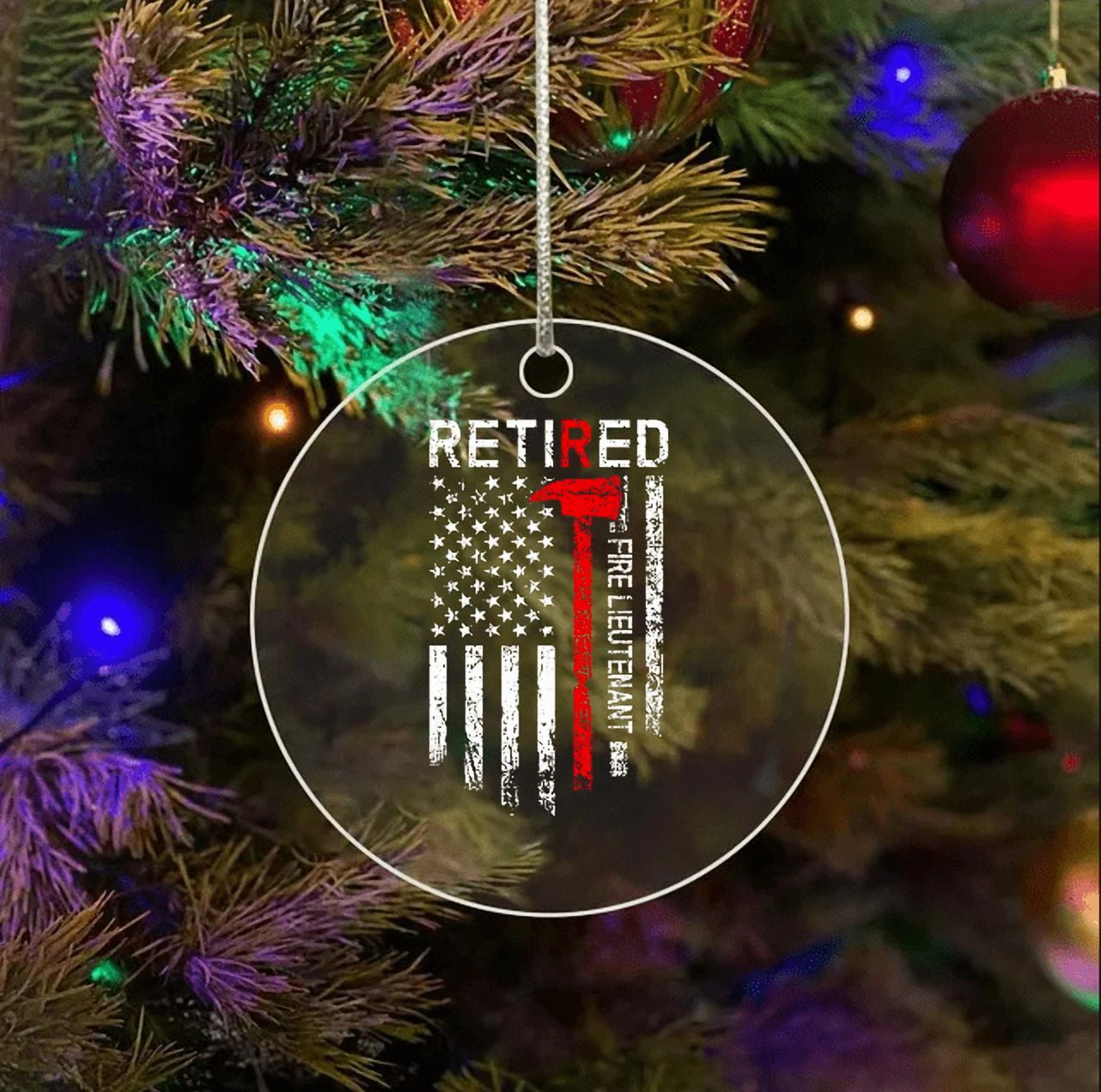 Retired Fire Lieutenant Firefighter Retirement Us Flag Ornament, Home ...