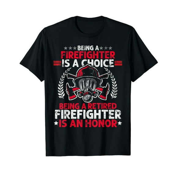 Retired Firefighter Helmet Axe Graphic Gift Men Short Sleeve Honor T-Shirt