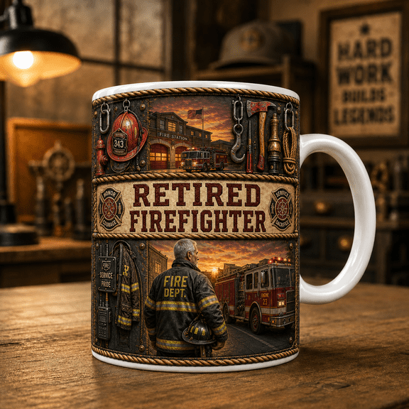 Retired Firefighter Mug, Fireman Retirement Gift Coffee Cup for Utility Worker Veteran