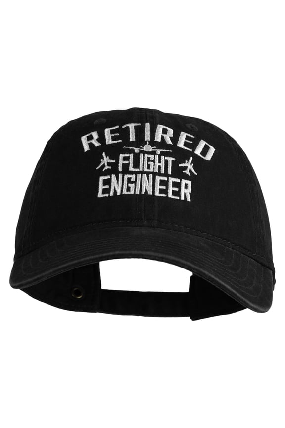 Retired Flight Engineer Embroidered Washed Solid Pigment Dyed Cotton Twill Brass Buckle Cap - Black OSFM