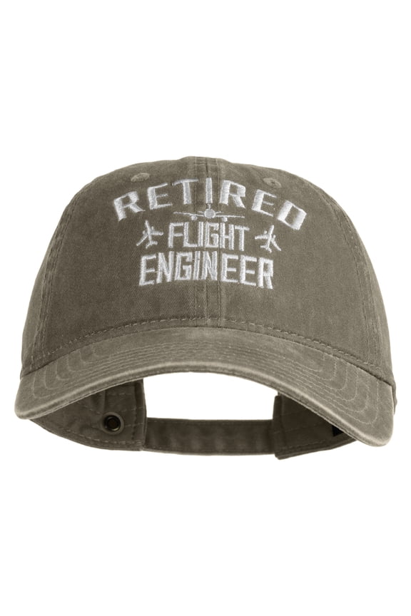 Retired Flight Engineer Embroidered Washed Solid Pigment Dyed Cotton Twill Brass Buckle Cap - Khaki OSFM