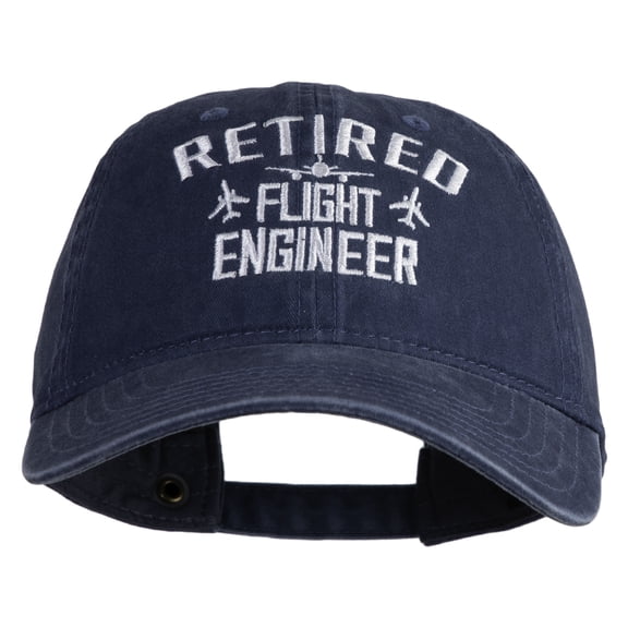 Retired Flight Engineer Embroidered Washed Solid Pigment Dyed Cotton Twill Brass Buckle Cap - Navy OSFM