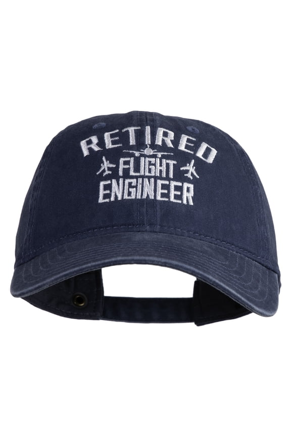 Retired Flight Engineer Embroidered Washed Solid Pigment Dyed Cotton Twill Brass Buckle Cap - Navy OSFM