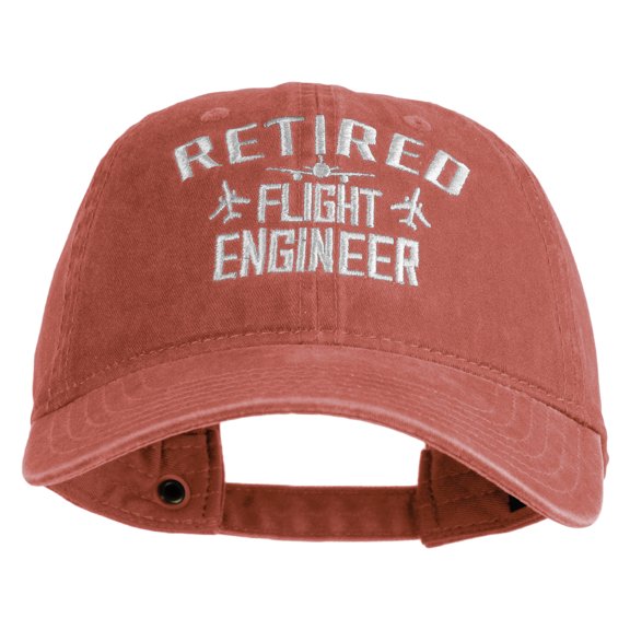 Retired Flight Engineer Embroidered Washed Solid Pigment Dyed Cotton Twill Brass Buckle Cap - Red OSFM