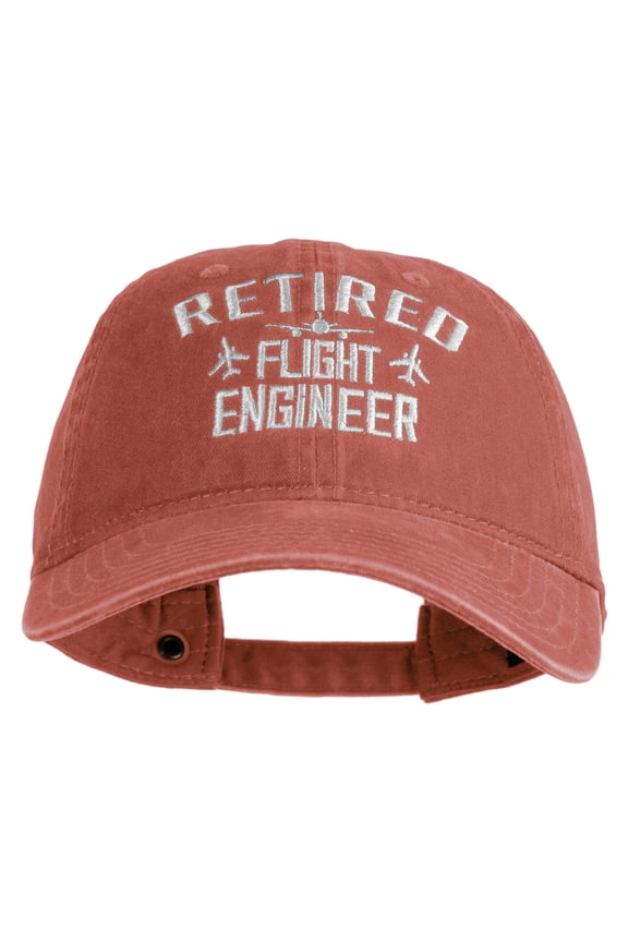 Retired Flight Engineer Embroidered Washed Solid Pigment Dyed Cotton Twill Brass Buckle Cap - Red OSFM