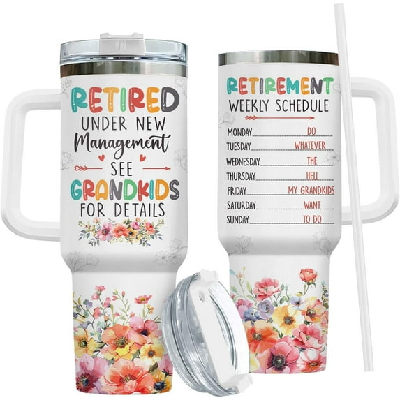 Retired Grandma Tumbler with Handle and Straw, 40oz Stainless Steel Nanny Coffee Mug, Grandma Tea Cup, Grandmother Gifts for Birthday, Mothers Day, Christmas, Anniversary