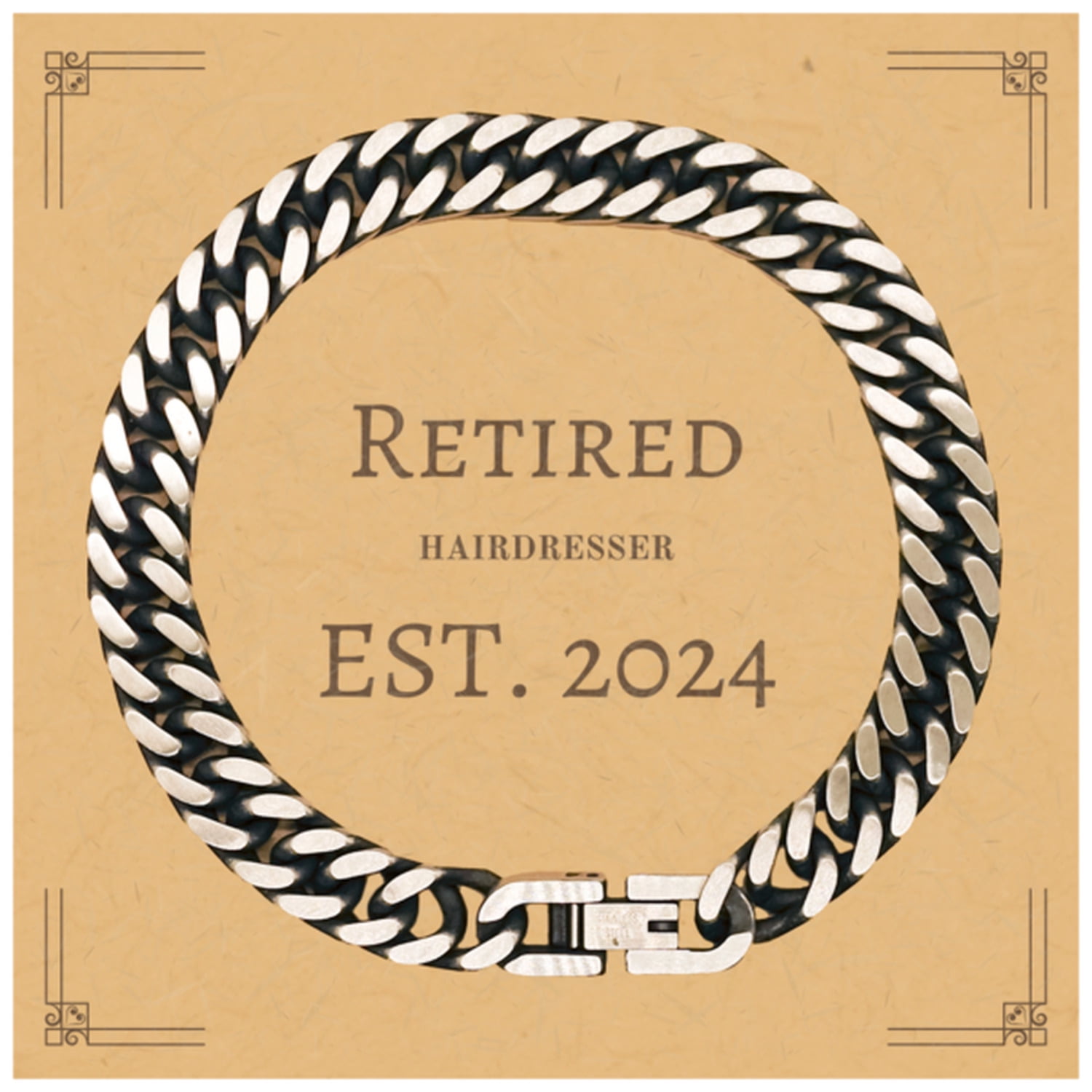 Retired Hairdresser Est. 2024 Cuban Link Chain Bracelet Perfect Gift