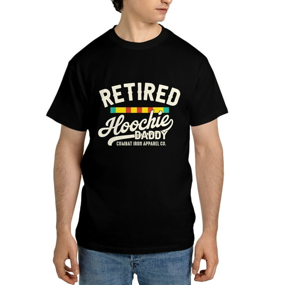 Retired Hoochie Daddy Veteran Ribbons T-Shirt for Men, Funny Military Retirement Tee, Black Casual Graphic Shirt, Army Veteran Gift Shirt, Humorous Patriotic Apparel Large