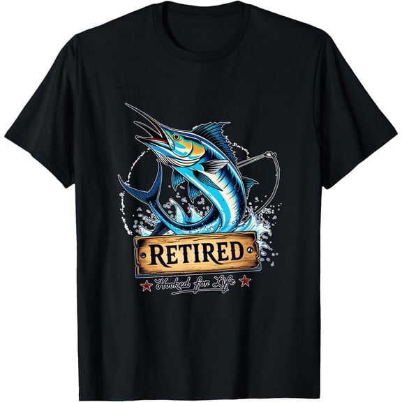 Retired Hooked For Life Bold Marlin Fishing For Outdoorsmen T-Shirt Unisex T-Shirt