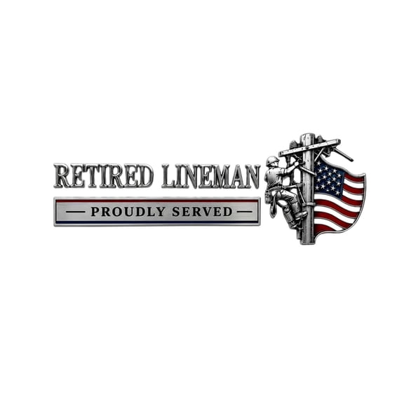 Retired Lineman Proudly Served Metal Car Emblem Flag Power Lineman Badge Sticker For Truck Suv Vehicle Decor