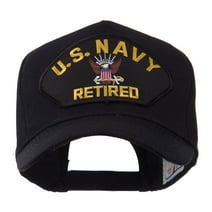Retired Military Large Embroidered Patch Cap - Black Navy OSFM