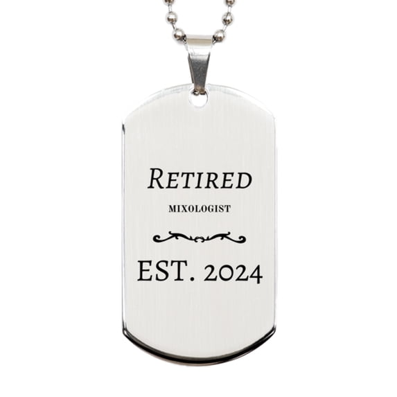 Retired Mixologist Est. 2024 - Engraved Silver Dog Tag for Mixologist Mens Birthday Gift Idea