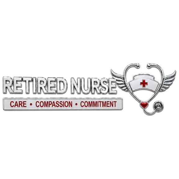 Retired Nurse Care Compassion Commitment Metal Car Emblem Badge, Retirement Nurse Emblem Metal Badge Decal Sticker Fit with Heart Stethoscope Design, Nurse Retirement Gift