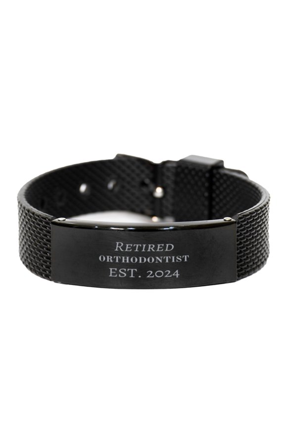 Retired Orthodontist Est. 2024 Black Shark Mesh Bracelet for Orthodontist Graduation Gift Confidence and Inspiration