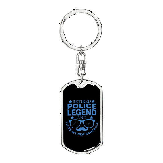 Retired Police Legend Stainless Steel or 18k Gold Premium Swivel Dog Tag Keychain