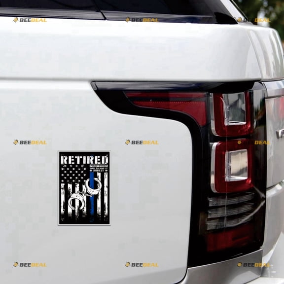 Retired Police Officer American Flag Thin Blue Line Car Magnet Sticker Magnetic Decal Cuffs Grunge Subdued Vintage - 2 Pack Glossy 4" 6" - for Truck Door Fridge Reusable Waterproof