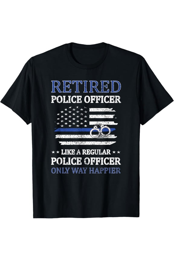 Retired Police Officer Policeman Blue Line Flag Cop T-Shirt