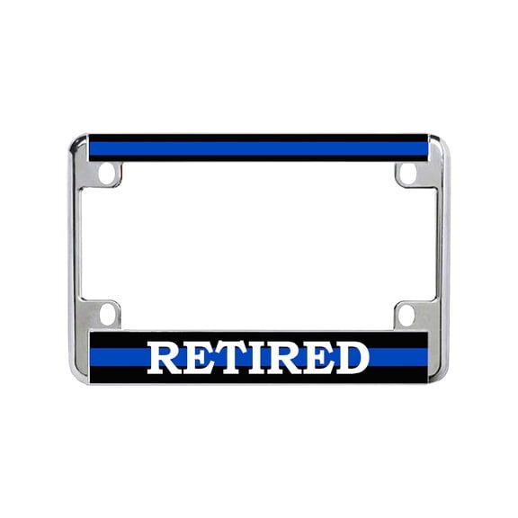 Retired Police Officer Thin Blue Lin Style Metal Motorcycle License Plate Frame Personalized/Motorcycle Accessories (Chrome/Black/White)