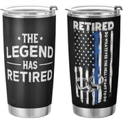 Retired Police Officer Tumbler Retirement Gifts for Police Officers The Legend Has Retired American Flag Blue Line Retirement Gifts For Men Dad Stainless Steel Travel Mug -20oz Gifts for Retirees