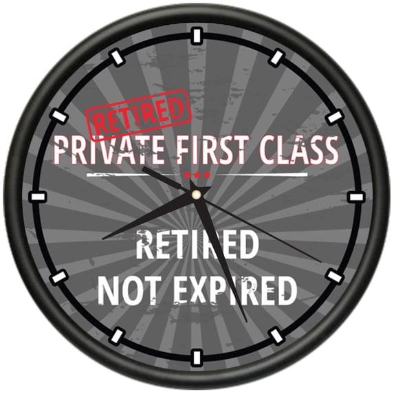 Retired Private First Class Design Wall Clock | Precision Quartz Movement | Retired Not Expired Funny Home Décor | Home, Office or Bedroom Decoration Retirement Personalized Gift