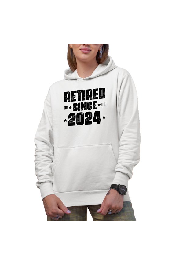 Retired Since 2024, Retirement or Retiree Themed, White Hooded Sweatshirt or Hoodie, 3XL