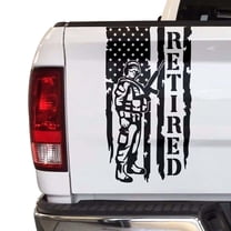 Retired Soldier Enlisted Man Veteran U.S. Army USAF USMC Distressed American US USA Flag Truck Tailgate Vinyl Decal fits Most Pickup Trucks Military Sticker (11" x 20", Black)