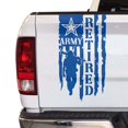 thumbnail image 1 of Retired Soldier Veteran Army Distressed American USA US Flag Truck Tailgate Vinyl Decal Compatible with most Pickup Trucks U.S. Army Sticker USAF USMC US Navy Decal (11" x 20", Traffic Blue), 1 of 8
