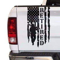 Retired Soldier Veteran Distressed American USA US Flag Truck Tailgate Vinyl Decal Compatible with most Pickup Trucks U.S. Army Sticker USAF USMC US Navy Decal (11" x 20", Black)