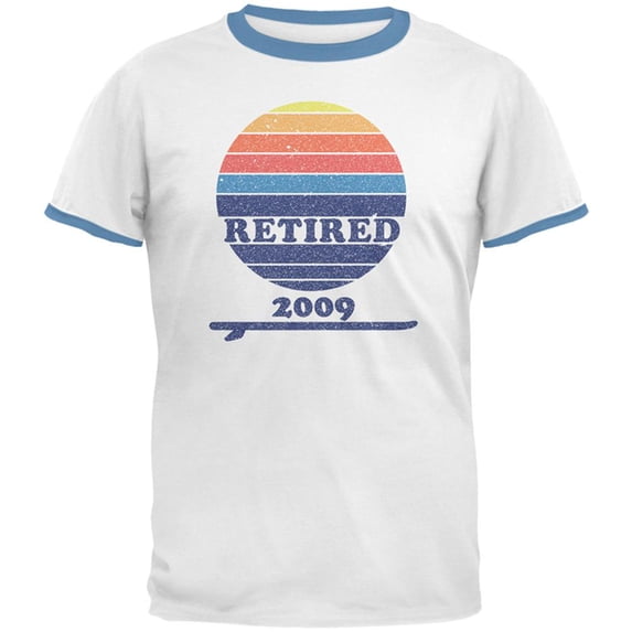 Retired Surf's Up Beach Bum 2009 Mens Ringer T Shirt White-Sky LG
