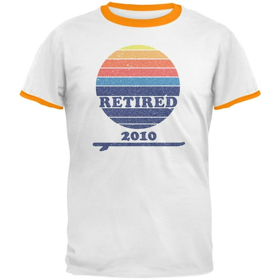 Retired Surf's Up Beach Bum 2010 Mens Ringer T Shirt White-Gold X-LG