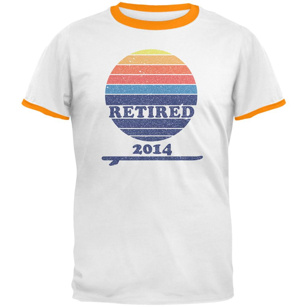 Retired Surf's Up Beach Bum 2014 Mens Ringer T Shirt White-Gold LG