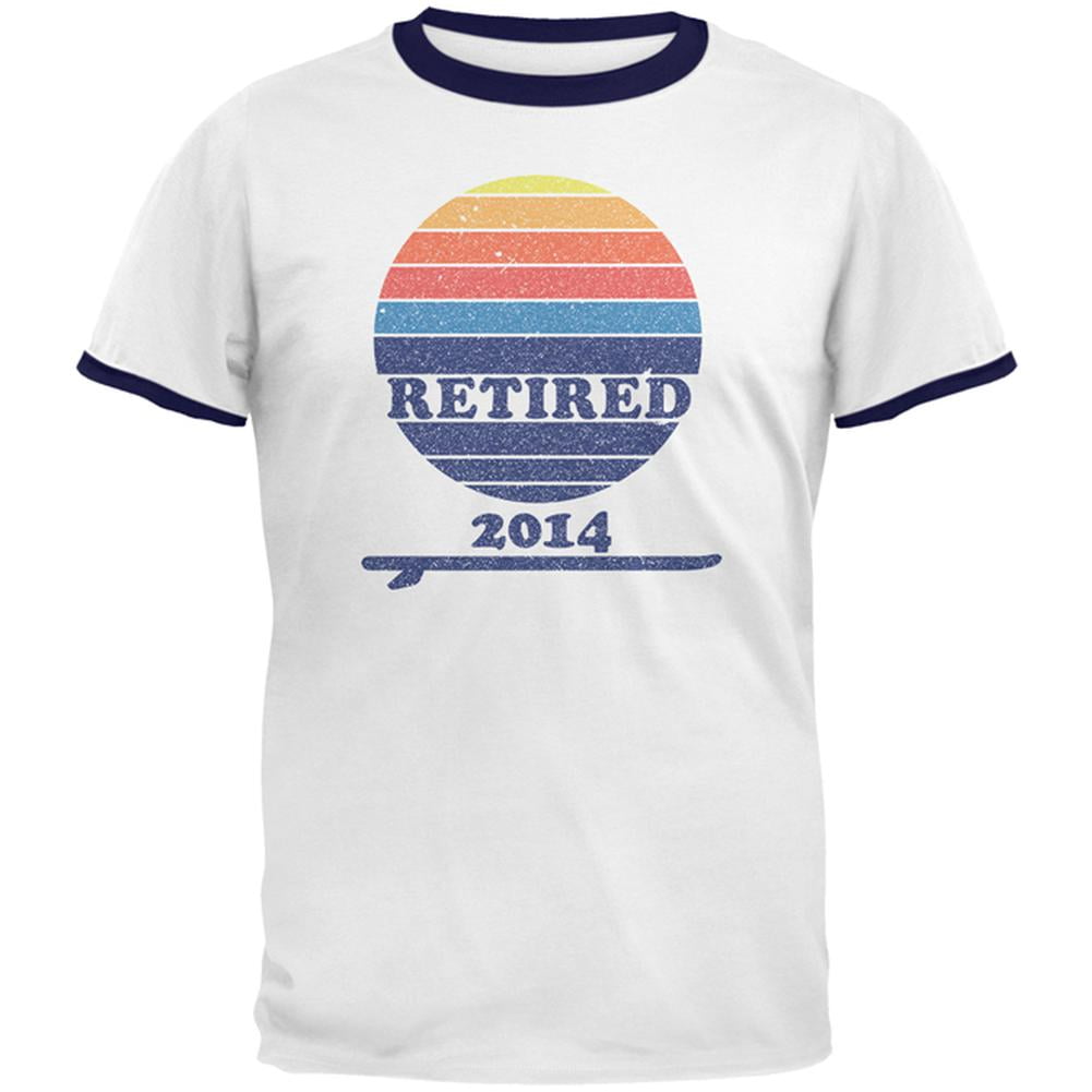 Retired Surf's Up Beach Bum 2014 Mens Ringer T Shirt White-Navy LG