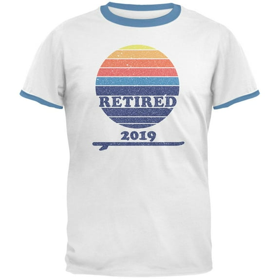 Retired Surf's Up Beach Bum 2019 Mens Ringer T Shirt White-Sky LG