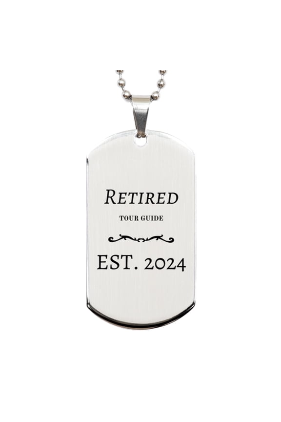 Retired Tour Guide Dog Tag - Engraved Travel Memories Gift for Graduation or Veterans Day