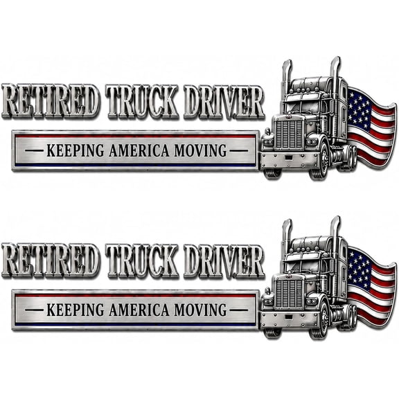 Retired Truck Driver 3D Metal Car Emblem Badge Keeping America Moving American Flag Semi Truck Decal Sticker Waterproof Auto Exterior Decor for Pickup Truck SUV Gift for Metal Flag Emblem (2 Pcs)