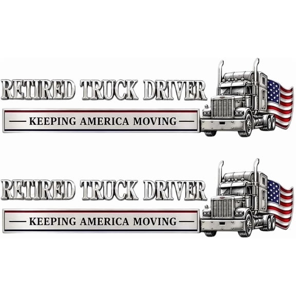 Retired Truck Driver 3D Raised Car Emblem Badge, Chrome Adhesive Auto Sticker with American Flag Design, Universal Truck Retirement Decal for Pickup SUV