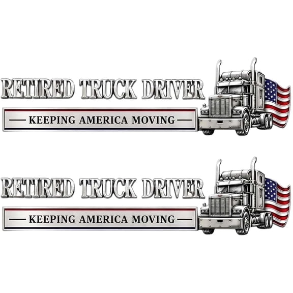 Retired Truck Driver Car Emblem Badge 2Pcs, 3D Raised Acrylic American Flag Sticker, Universal Retirement Gift For Pickup SUV RV