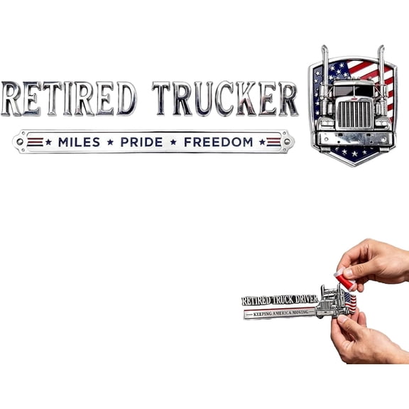 Retired Truck Driver Car Emblem Badge Adhesive 3D Metal Retirement Badge Sticker Universal Truck Driver Edition Car Decals Letters Raised Metal Fenders Auto Sticker America Flag Patriotic Decoration