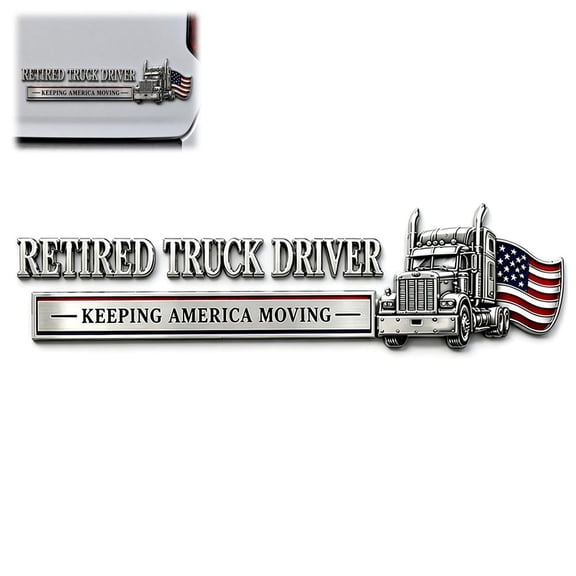 Retired Truck Driver Car Emblem Badge, Universal Truck Driver Edition Emblem Car Decals, Adhesive 3D Metal Retirement Badge Emble-m Sticker, Letters Raised Metal Auto Sticker