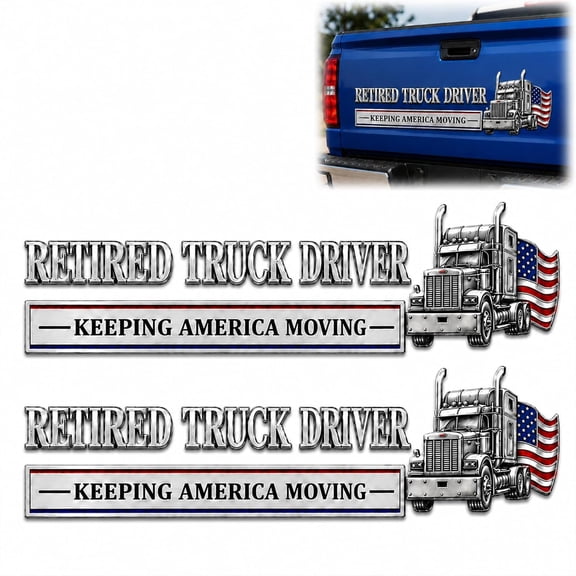 Retired Truck Driver Car Emblem Badge, Universal Truck Driver Edition Emblem Car Decals, Adhesive 3D Metal Retirement Badge Emblem Sticker, Letters Raised Metal Fenders Auto Sticker (2pcs)