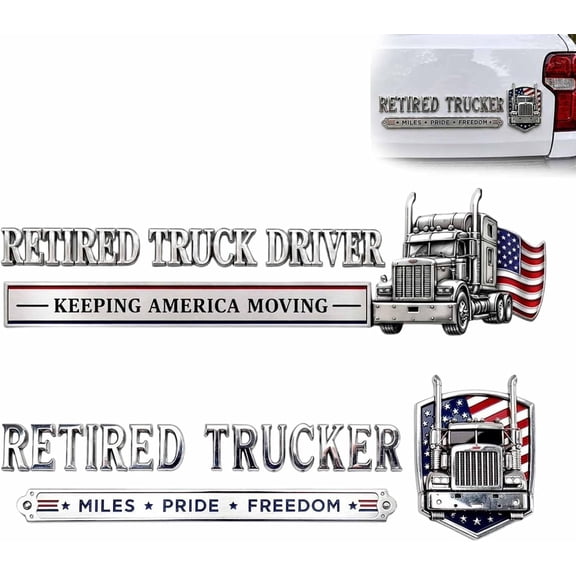 Retired Truck Driver Car Emblem Badge, Universal Truck Driver Edition Emblem Car Decals, Adhesive 3D Metal Retirement Badge Emblem Sticker, Raised Letters Metal Fenders Auto Sticker (style1+style2)