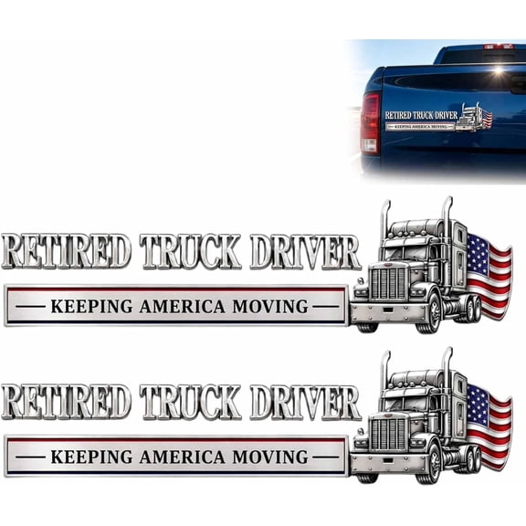Retired Truck Driver Car Emblem Badge, Universal Truck Driver Edition Emblem Car Decals, Adhesive 3D Metal Retirement Badge Emblem Sticker, Raised Letters Metal Fenders Auto Sticker (style1,2PCS)