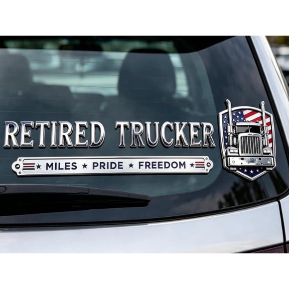 Retired Truck Driver Metal Car Emblem Badge, Self Adhesive Raised Letter Vehicle Decal, Universal Waterproof Truck Driver Retirement Car Sticker Exterior Decor