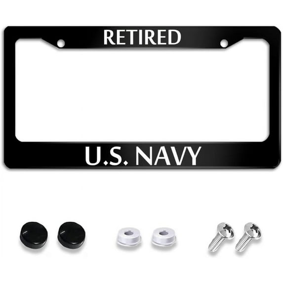 Retired U.S. License Plate Frame Quality Metal Funny Black Car Cover Tag Holder Frames with 2 Holes and Screws 12 x 6 Inch Decoration for US Vehicles Standard Gifts for Women Men