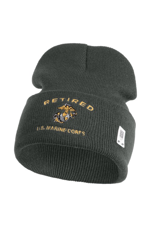 Retired US Marine Corps Embroidered 12" Beanie - Graphite OSFM
