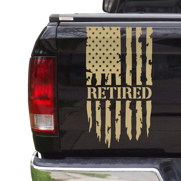Retired Vietnam Veteran Distressed American USA US Flag Truck Tailgate Vinyl Decal Compatible with most Pickup Trucks - U.S. Army Sticker USMC USAF US Navy Decal (11" x 20", Cream)