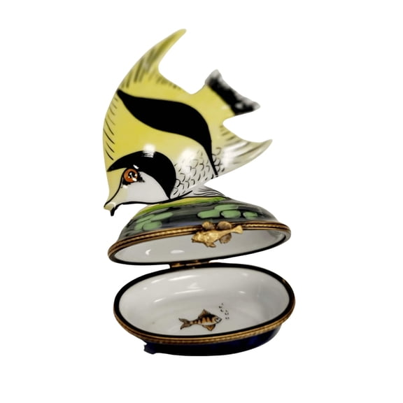 Retired Yellow Tropical Fish Box for Collectors Limoges Box Porcelain Figurine